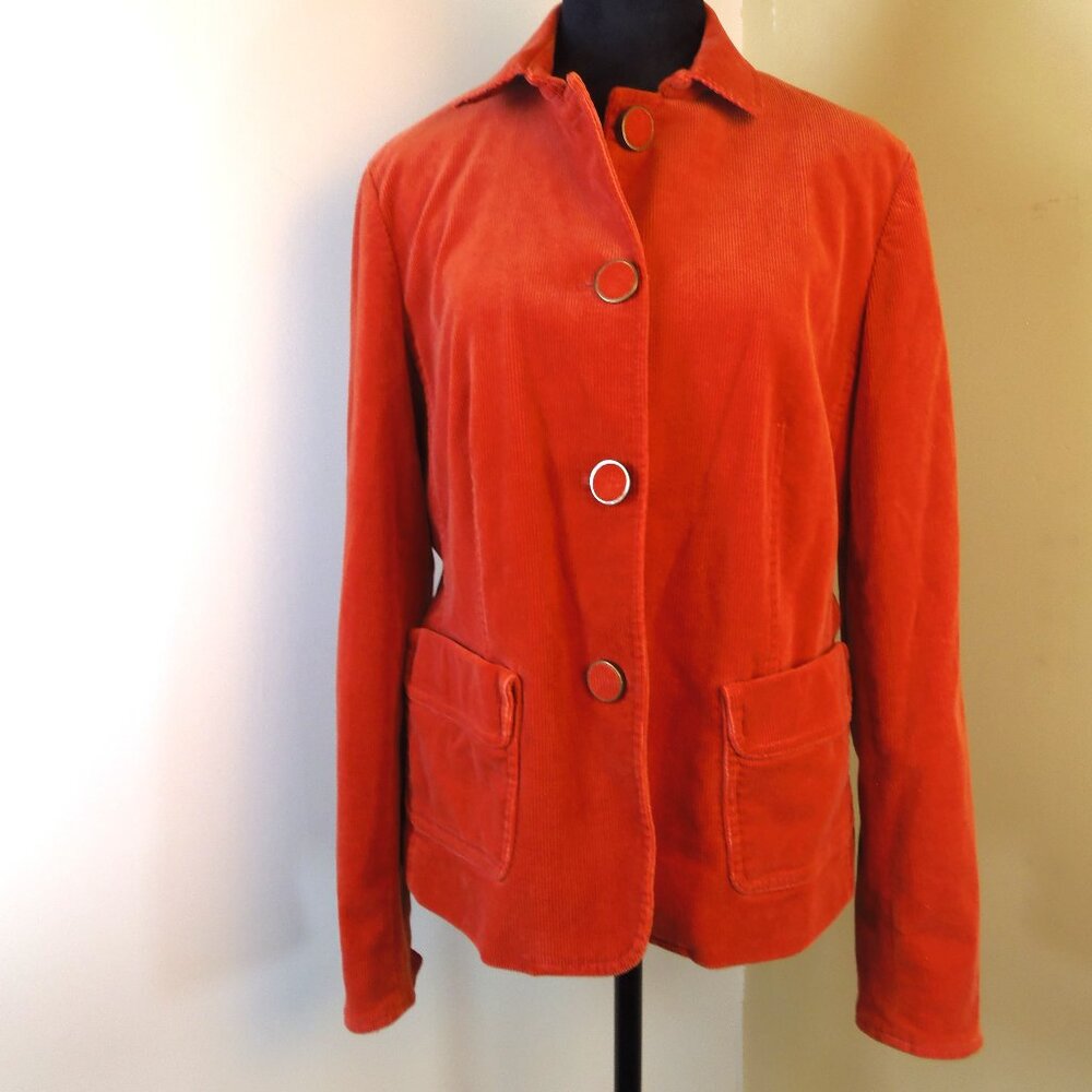 Talbots Stretch Corduroy Jacket Blazer Woman Size 14 Orange Button Front‎ Lagen